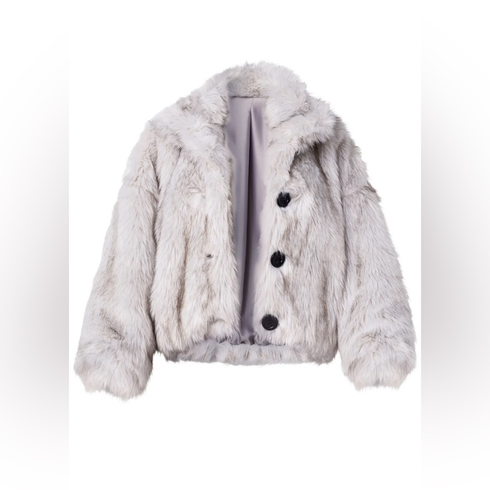 Elegant Gray Faux Fur Jacket - Picture 16 of 16